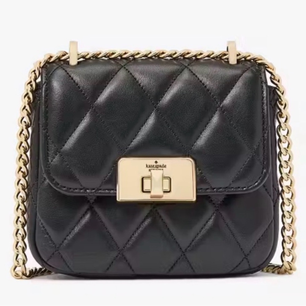 Kate Spade Black Quilted Crossbody with Gold Chain
